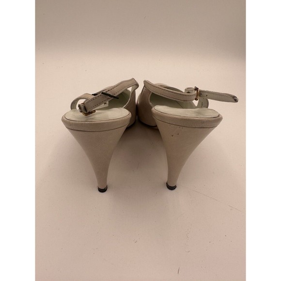 Vintage Bruno Magli Italy Heels Women's 6.5 B Cream/White Leather Slingback - Picture 9 of 11
